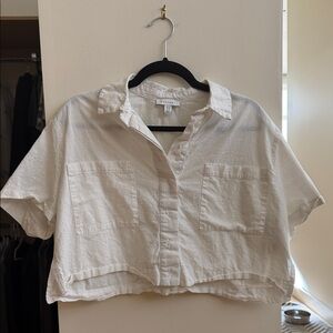 Topshop Cropped White Linen Shirt